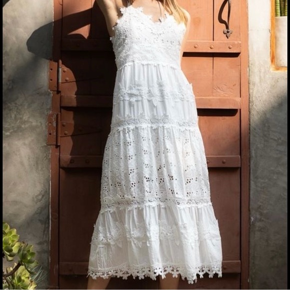 POL Dresses & Skirts - POL Embroidered Lace Eyelet Midi Dress White Cotton Boho Cottagecore Beach XL